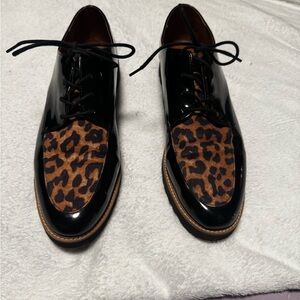 Leopard Print Black Patent Leather Shoes